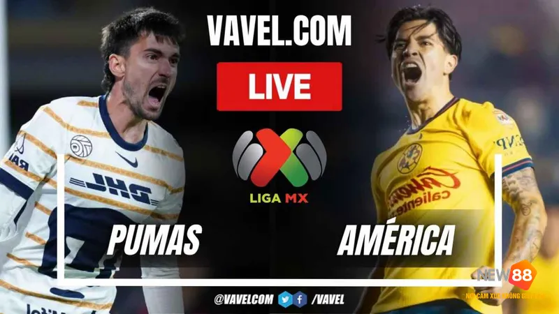 Cầu thủ Club America vượt qua cầu thủ UNAM Pumas trong trận đấu s&ocirc;i động