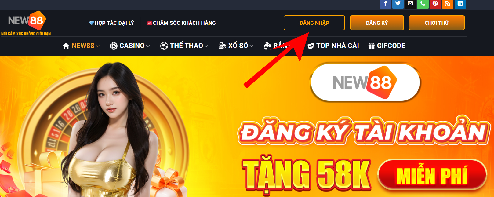 Truy cập trang chủ ch&iacute;nh thức của NEW88