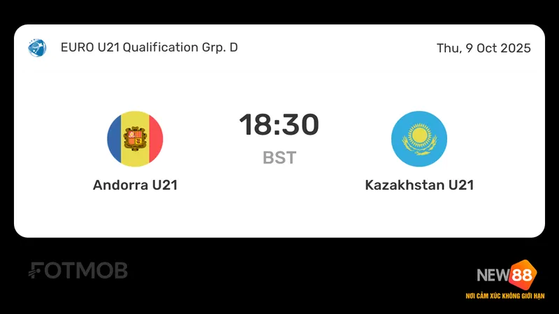 Cầu thủ U21 Andorra dẫn b&oacute;ng trước sự &aacute;p s&aacute;t của cầu thủ U21 Kazakhstan trong trận đấu